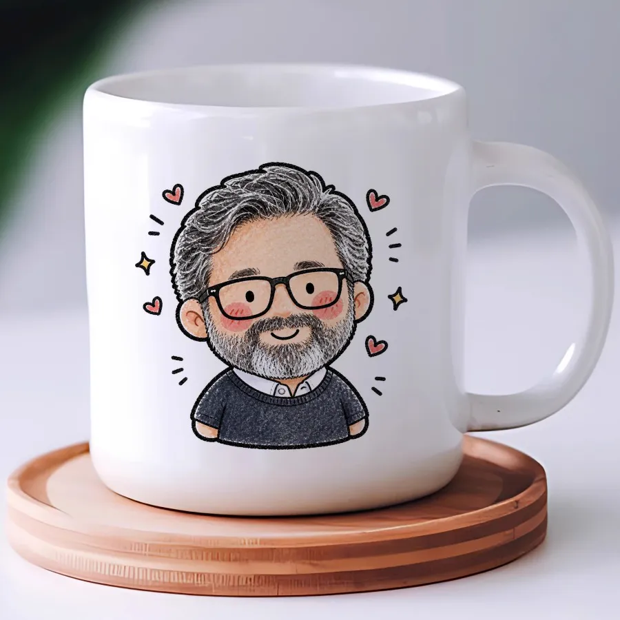 Un mug avec le portrait de Marc en style Doudou.